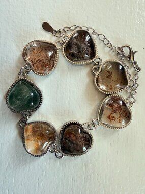 Phantom Quartz Heart Bracelet 15mm Natural Inclusion Crystal Statement Bracelet